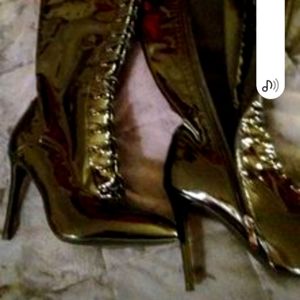 ONLYMAKER BLACK PATENT LACE UP SIZE 8 THIGH HIGH BOOTS